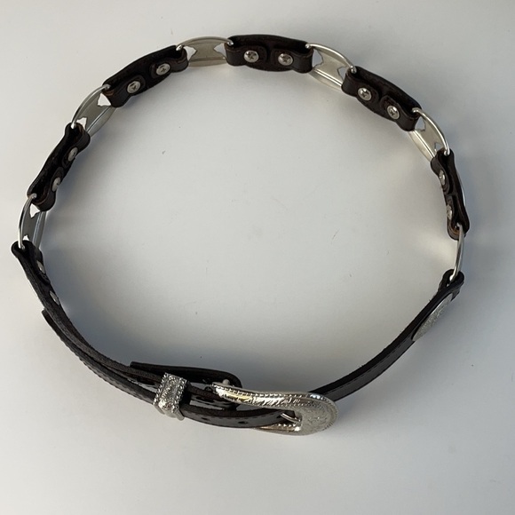 Silver and Brown Genuine Leather Women's Belt - Picture 8 of 16